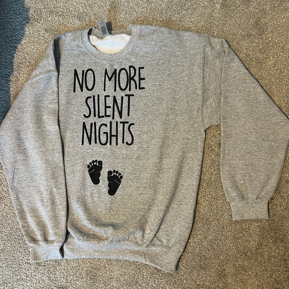 Gildan Gray Crewneck Sweater with Pregnancy Announcement